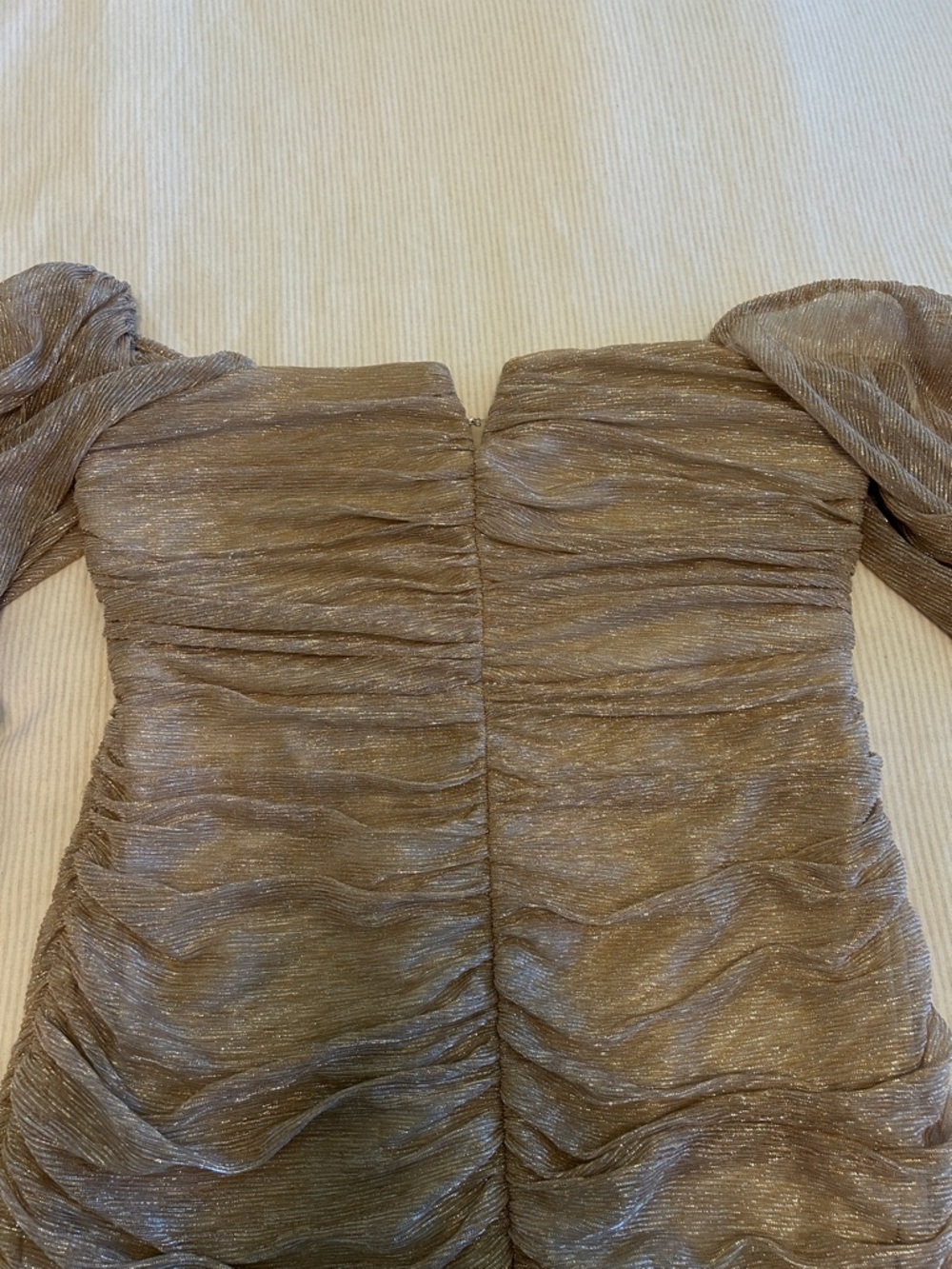 BCBGeneration Shimmery Taupe Ruched Long-Sleeve Cocktail Dress - Picture 7 of 9